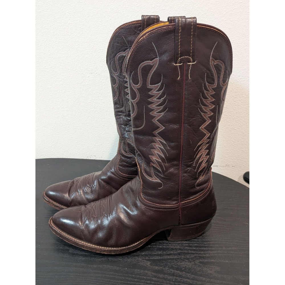 Nocona Boots Mens Size 10 D Brown Leather Western Cowboy Stitched Pointed Toe